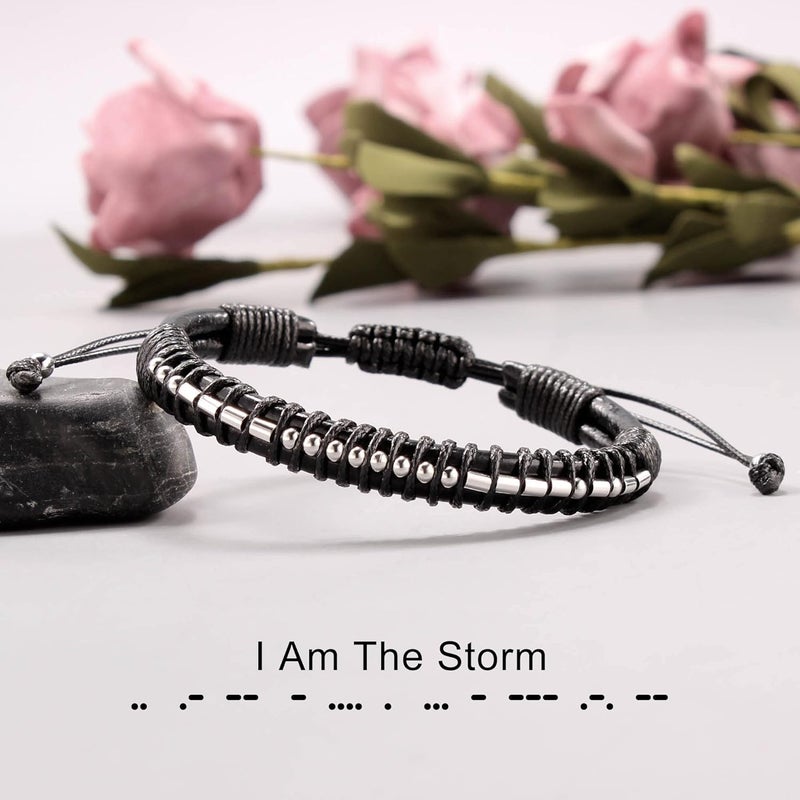 Btysun Valentines Day Gifts for Him Boyfriend Morse Code Bracelets for Men Husband Mens Bracelets Graduation Gifts for Him Fathers Day Adjustable Leather Bracelet Motivational Birthday Annivesary Jewelry Stocking Stuffers - Image 3